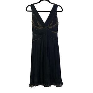BCBG Black & Nude Pleated Chiffon Criss Cross Midi Dress Size 2 - NWT